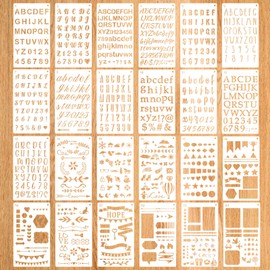 24pcs Calligraphy Stencil Kit, Various Shapes Letters Numbers Patterns Common Symbols Graphics Templates Reusable Painting Stencils for Wall Chalkboard Wood Signs Arts Crafts