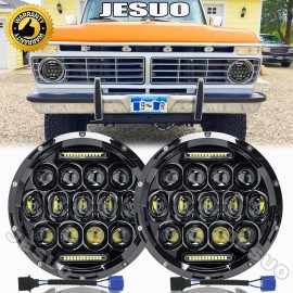 JESUO for 1953-1977 Ford F-100 F-250 F-350 Pickup 7" inch Round LED Headlight High/Low
