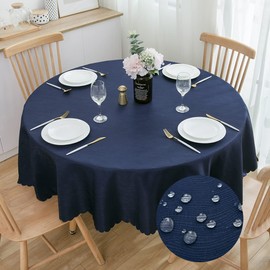 SPRICA Round Jacquard Tablecloth 160cm Water Resistance Heavy Weight Soft Table Cover Machine Washable, Navy Blue