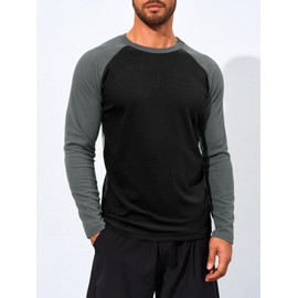 Yousify Mens Athletic Thermal T Shirts Fleece Crew Neck Long Sleeve Shirts Running Hiking Active Pullover Tops with Pocket Black