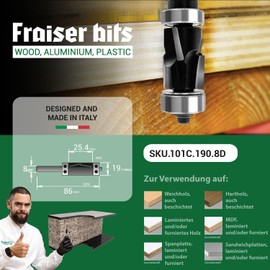 Fraiser Compression Flush Router Bit with Upper and Lower Ball Bearing - 8mm Shank, Cutting Height 25.4mm - For Router and Edge Router - For Wood and Laminate Flooring