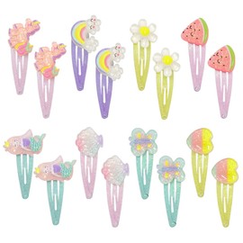 lyualma Set of 16 Mermaid Butterfly Hair Clips with Cute Unicorn Motifs Hearts Rainbow Hair Clips Flowers Accessory for Children