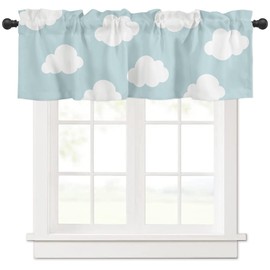 Valance Curtains for Kitchen Window, Blue White Cloud Cartoon Kids Rod Pocket Valances Window Treatments Short Curtains for Bedroom/Living Room,54" X 18" -1 Panel,