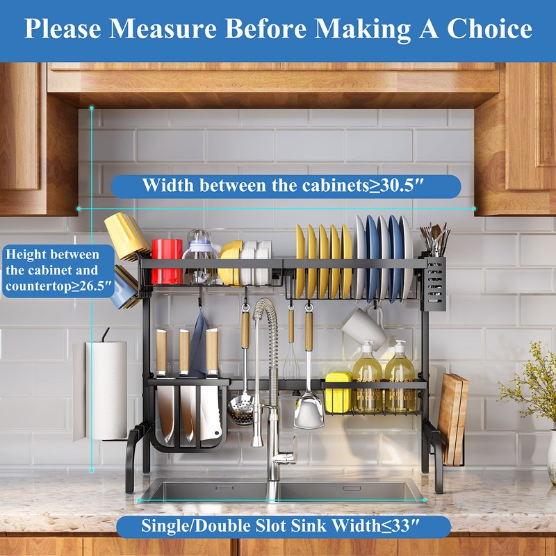 SAYZH Over The Sink Dish Drying Rack, Adjustable (25.5 to