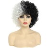 Short Curly Wig Black and White Wavy Hair Curly Wig