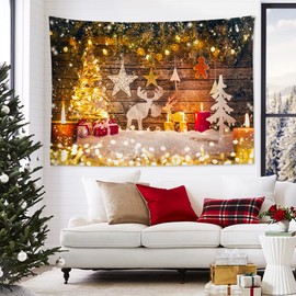 JOTOM Christmas Tapestry Wall Hanging New Year Tapestry for Living Room Bedroom Dorm Decorations Porch Hangings (Elk Gift)