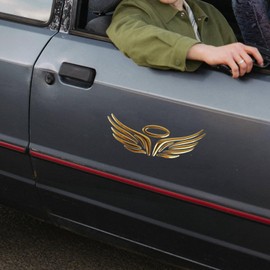 Generic 2 Pcs 3D Car Stickers Vehicle Decal Sticker Emblem Car Decoration Angel Wing for All Universal Car Vehicle, Truck, Motorcycle, RV, Scooter, SUV, Door, Window (Yellow)