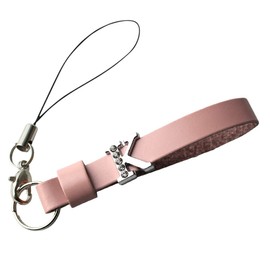 HERBE Sparkling Initial Mini Strap, Choose Your Initials, Made in Japan, Genuine Cowhide Leather, Gift, Leather, Moonstone