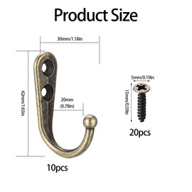 DAJMAIEZ 10 Pcs Coat Hooks, Single Prong Robe Hooks, Wall Mounted Clothes Hooks, Wall Hanging Hangers Hooks, Metal Hats Towels Doors Hooks Wall Mounted for Kitchen Bathroom with 14mm Screws