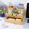 Charmlife Bamboo Desk Organizer - Makeup & Pen Storage with