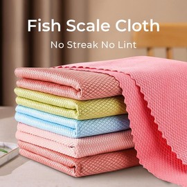 10 Counts Microfiber Reusable Cleaning Rags,Fish Scale Streak-Free&Lint-Free Magic Cleaning Cloth for Glass Mirror Window Car    Durable Miracle Polishing Towels Shiny Wipes washingcloth Silver Removable & Washable，Random Color