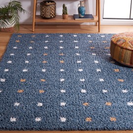 SAFAVIEH Calico Shag Collection Accent Rug - 4' x 6', Blue & Ivory, Polka Dot Design, Non-Shedding & Easy Care, 1.6-inch Thick Ideal for High Traffic Areas in Entryway, Living Room, Bedroom (CLC102M)