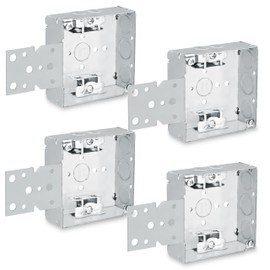 OHLECTRIC 4-Pack 4" Welded Square Steel Electrical Box with 1/2 & 3/4-Inch Knockouts | 2-1/8" Deep Junction Box with MC Clamps & Front Bracket | Ideal for Lighting Fixture, Switches & Receptacles