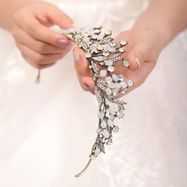 JWICOS Baroque Princess Crown Rhinestone Wedding Crowns and Tiaras for Brides and Bridesmaid Costume Party Hair Accessories with Crystal for Women and Girls (Retro Green)