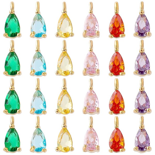 AHANDMAKER 24 x Teardrop Pendant with Zirconia. 6 Colours Brass