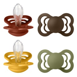 BIBS Supreme Pacifier 4-Pack, BPA Free Dummy Pacifier, Symmetrical Nipple. Silicone, Made in Denmark, Size 2 (6-18 Months), Mocha Mix