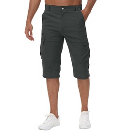 LVCBL Hiking Shorts Men Quick Dry Work Short Pants Lightweight 3/4 Length Cargo Pants Drey M Grey