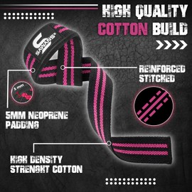 SAWANS Lifting Straps Weight Lifting Wrist Support Fitness Padded Gym Durable Non-Slip Handles Neoprene Bodybuilding Dumbbell Power Deadlift Barbells Workout Strength Black Pink