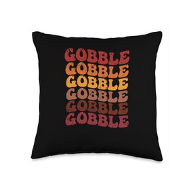 Pilgrim Costume Turkey Meat Thanksgiving Shirt Gobble Happy Thanksgiving Day Dinner Retro Vintage 60s 70s Throw Pillow, 16x16, Multicolor