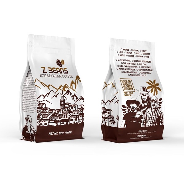 Z Beans Coffee – Café ecuatoriano – Especialidad café de grano entero (12oz. Bolsa) - Origen único - Cultivo de alta altitud - 100% orgánico procesado - 100% validada por agricultor 12 Ounce (Pack of 1)