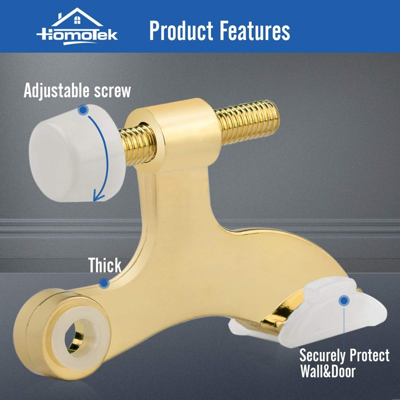 HOMOTEK 2 Pack Hinge Pin Bright Brass Door Stopper, Gold