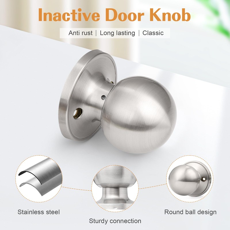 Probrico Round Dummy Door Handles in Brushed Nickel Finish, Ball