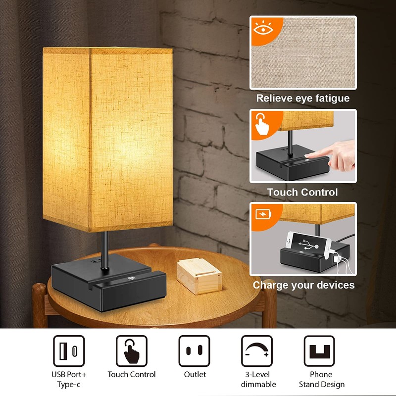 Eva's Light Table Lamp, 3-Way Dimmable Table Lamp, Touch Control,
