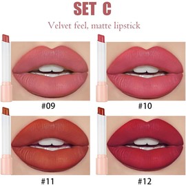 Lápiz labial en tubo pequeño de 4 colores, lápiz labial mate aterciopelado, lápiz labial suave humectante rojo, tinte labial de larga duración, 24 horas, resistente al agua, labiales mate (juego C)
