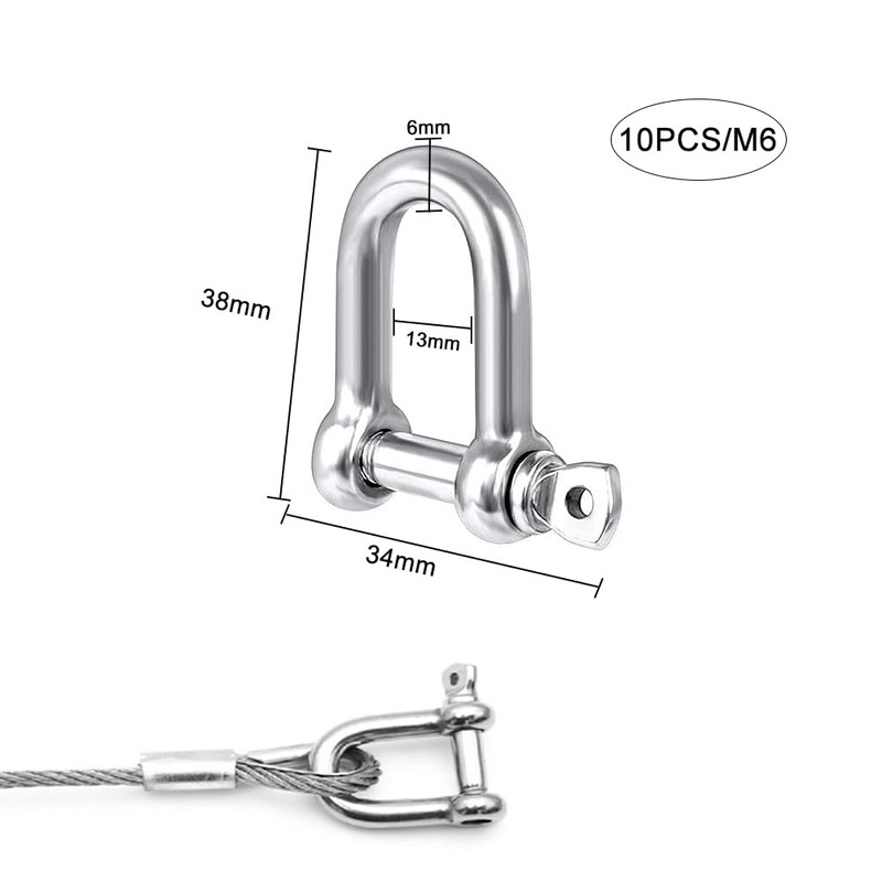 Pack of 10 M6 Shackles Stainless Steel 304 Anchor Shackles