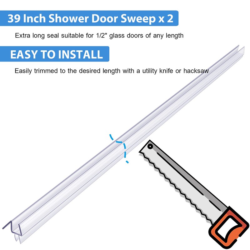 2-Pack Butecare Frameless Shower Door Bottom Seal for Glass Doors