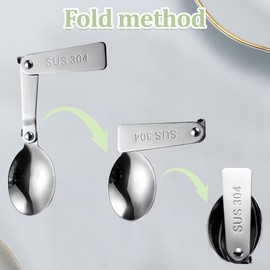 WOLMIK 2pcs Foldable Fork and Spoon Set, Portable Stainless Steel Folding Spoon and Fork for Outdoors Travel Replacement Compatible with Thermos Funtainer 16oz Food Jar