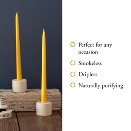 100% Pure Beeswax Taper Candles - Hanukkah, Birthday or Orthodox, All-Natural Handmade Dipped Smokeless Unscented 6" x 0.2" Pack of 24