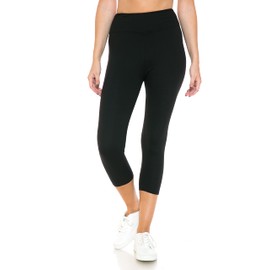 Leggings Depot Women's 3" Waistband Yoga High Waisted Solid Leggings Pants (Capri, Black, Large)