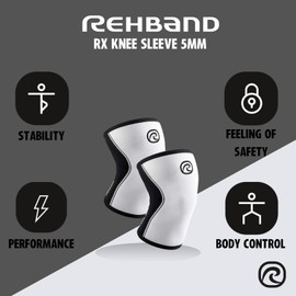 Rehband Knee Support for Weight Training, Knee Support for Cross Fit and Heavy Training, Knee Sleeve Made of 5 mm Neoprene, Available in Many Colours and Sizes, Unisex, Colour: White, Pack of 1, Size: M