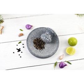 Small Size 6in/15cm Granite Grinder Mortar and Pestle Set Stone Plate Set for Spice and Salt on Camping Primitive Lava Dish (1.8 lbs-0.8 kg)