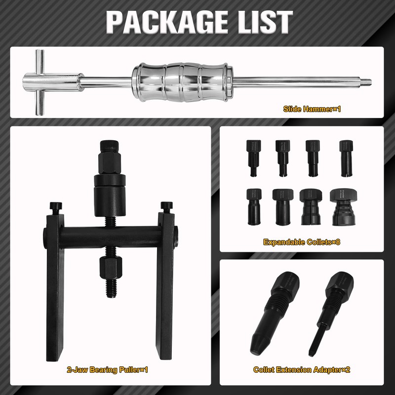 FITHOIST 12Pcs Motorcycle Blind Hole Bearing Puller Kit,Slide Hammer Puller