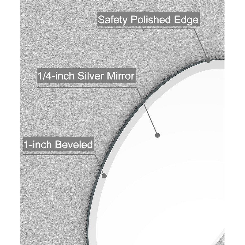 USHOWER 24" Round Frameless Wall Mirror with Beveled Edge -