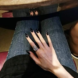 Mallnoo European and American Nail Pointed Nail Tips Plain Nail Tips 24pcs in Trendy False Nail (Black)