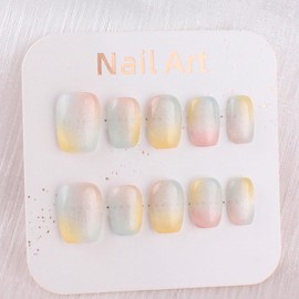 Handmade Nail Tips, Short, Square, Set of 10, Fashionable Cute Nail Tips, False Nails, Small Nails, Short Nail Art, S