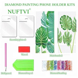 NUFTVI Diamond Painting Phone Holder Kits, 5D Crystal Small Diamond Art & Mirror Craft Kits Gift for Beginner/Adult (2 PCS Holders)