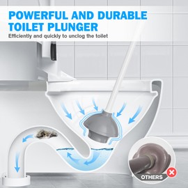 Toilet Plunger and Brush Set, Silicone Bowl Brush and Heavy Duty Toilet Plunger with Ventilated Holder, 2-in-1 Toilet Brush and Plunger Combo for 5.3-inch Toilet Drain Bathroom Deeply Cleaning