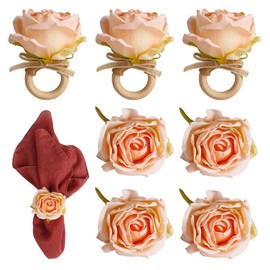 Getfitsoo Flower Napkin Rings Set of 8, Handmade Rose Napkin Rings with Wooden Buckles Dinner Napkin Holder for Valentine's Day, Wedding, Dinners, Parties Table Decoration