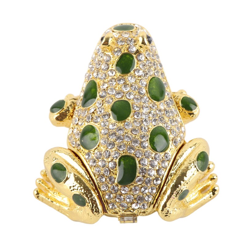 Rhinestone Frog Jewelry Box Painted Electroplated Frog Figurine Jewelry Boxes