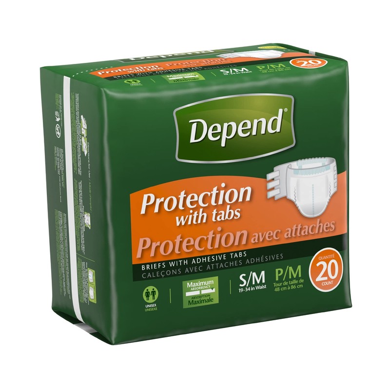 Depend Protection with Tabs, Maximum Briefs S/M, 20 Count 19-34