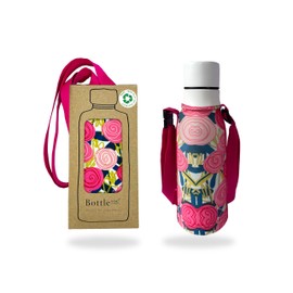 Bottlesoc Water Bottle Carrier with Shoulder Strap | Roses Design - Washable Cover for Walking & Travel | Eco Friendly Sleeve with Adjustable Strap | Stretchable & Reusable Water Bottle Holder