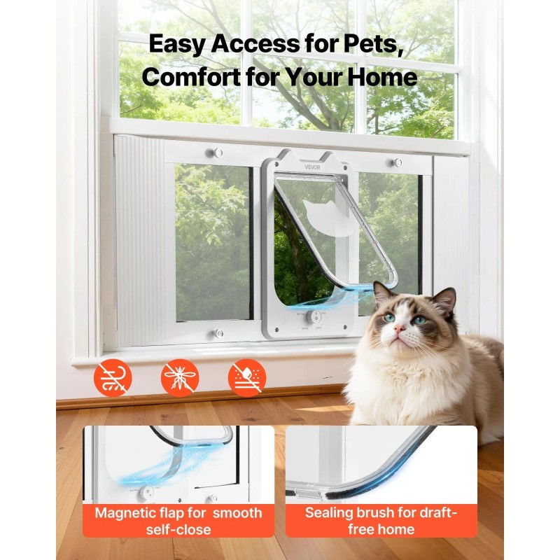 Adjustable Aluminum Frame Cat Door Window High-Transparency Glass with 4