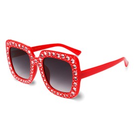 Xpectrum Extra Large Square Elton Crystal Sunglasses Bling Rhinestone Concert Glasses (Red)