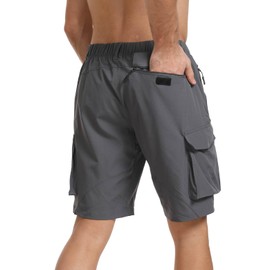 JustSun Men's Cargo Hiking Shorts Summer Lightweight Quick-Drying Outdoor Trekking Shorts with Zip Pocket, gray