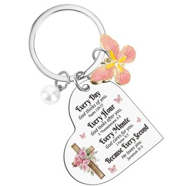 TAKEALOOKO Inspirational Christian Gifts Keychain for Women - Bible Verse''Every Day God thinks of you'' Key Chain, Religious Encouragement Keychain Christmas Birthday Gifts for Mother Sister Friends