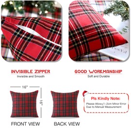 JOTOM Christmas Scottish Tartan Plaid Throw Pillow Covers Farmhouse Classic Decorative Square Cushion Covers 40 x 40cm Soft Pillowcases for Decor Sofa Couch 16x16 Inch Set of 2 (Red)
